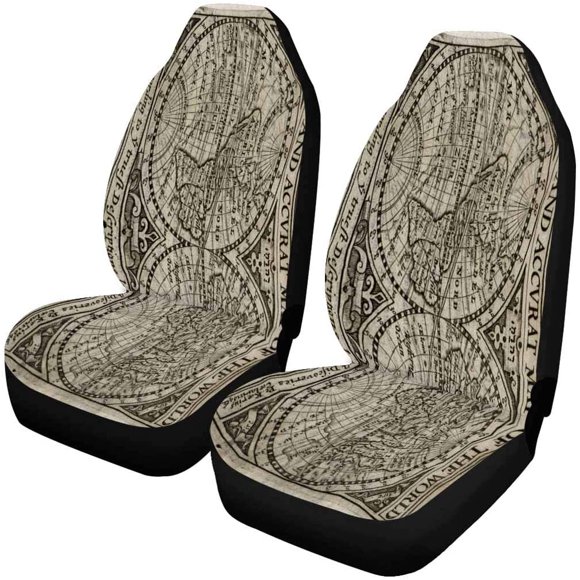 RYLABLUE Set of 2 Car Seat Covers Antique Map of The World Universal Auto Front Seats Protector Fits for Car,SUV Sedan,Truck