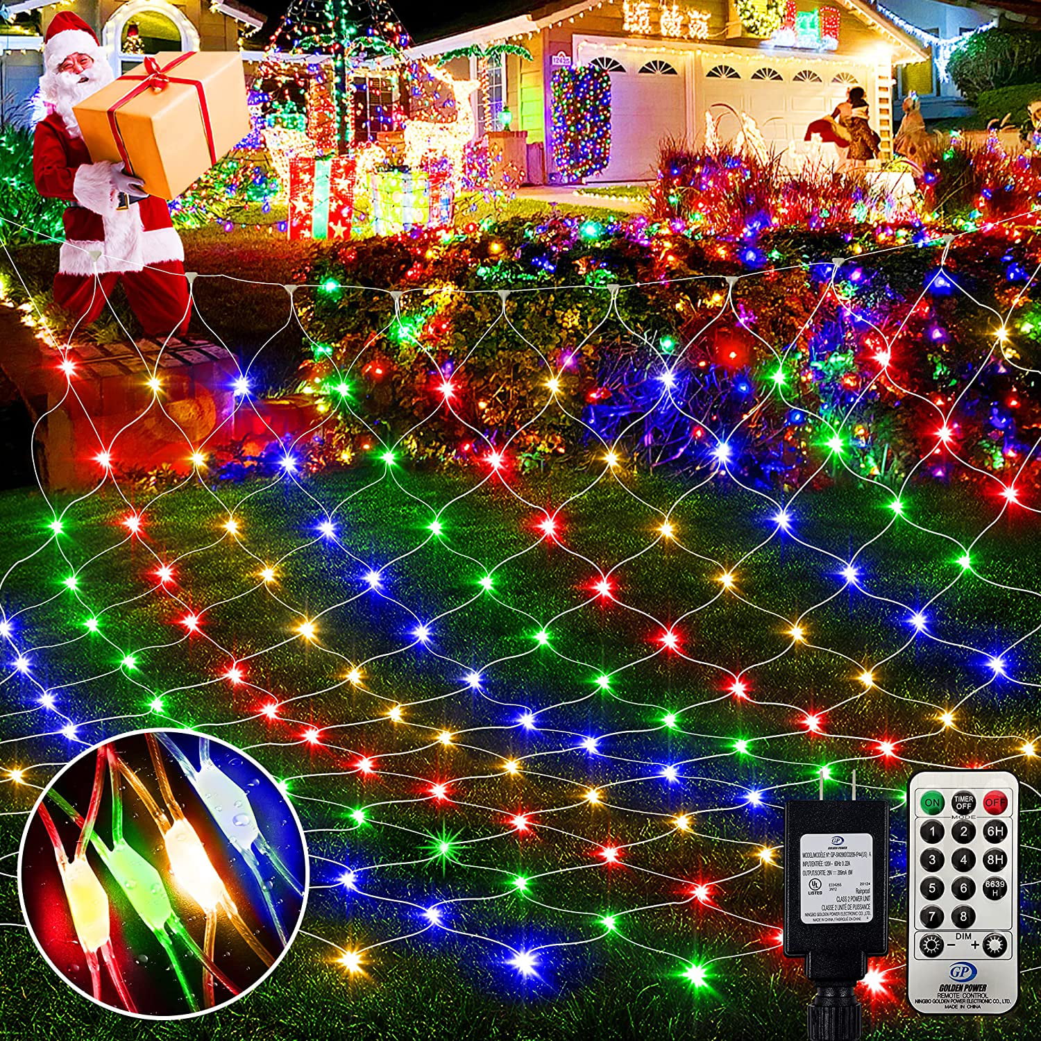 6.56ft*9.84ft Christmas Net Lights Outdoor,200LEDs Mesh Lights 8 Modes Low  Voltage Plugin Mesh Lights Outdoor Gazebo Net Lights Christmas Decorations 