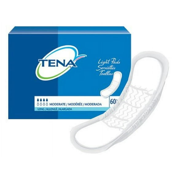 TENA Moderate Long Incontinence Pad, Unisex, 12 Inch Length, Moderate Absorbency, 60 Count