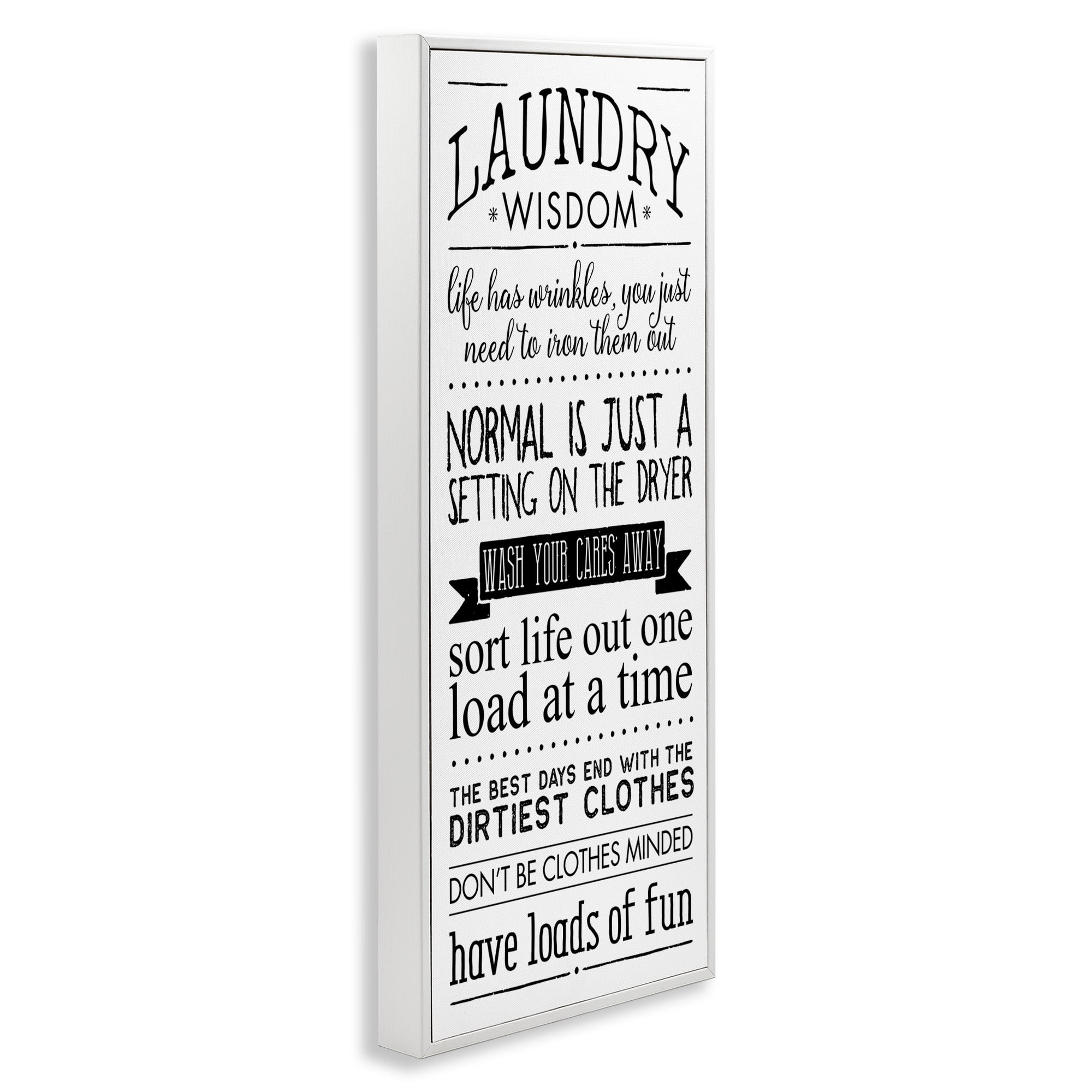 Stupell Industries Laundry Wisdom Life Phrases Typography Painting White Framed Art Print Wall Art, 10 x 24