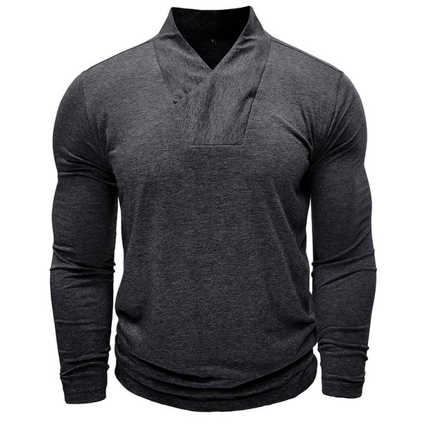 pstuiky camisas de manga larga para hombre, Camiseta deportiva de manga larga con cuello redondo y color liso para hombre Tops de hombre xl