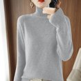 thumbnail image 2 of ATOYSOY Women's Solid Color Blouses Long Sleeve Pullovers Relaxed Workout Comfy Casual Knitted Trendy High Neck Sweatshirts Fall Loose Sweaters Tops Ribbed Gray S, 2 of 7