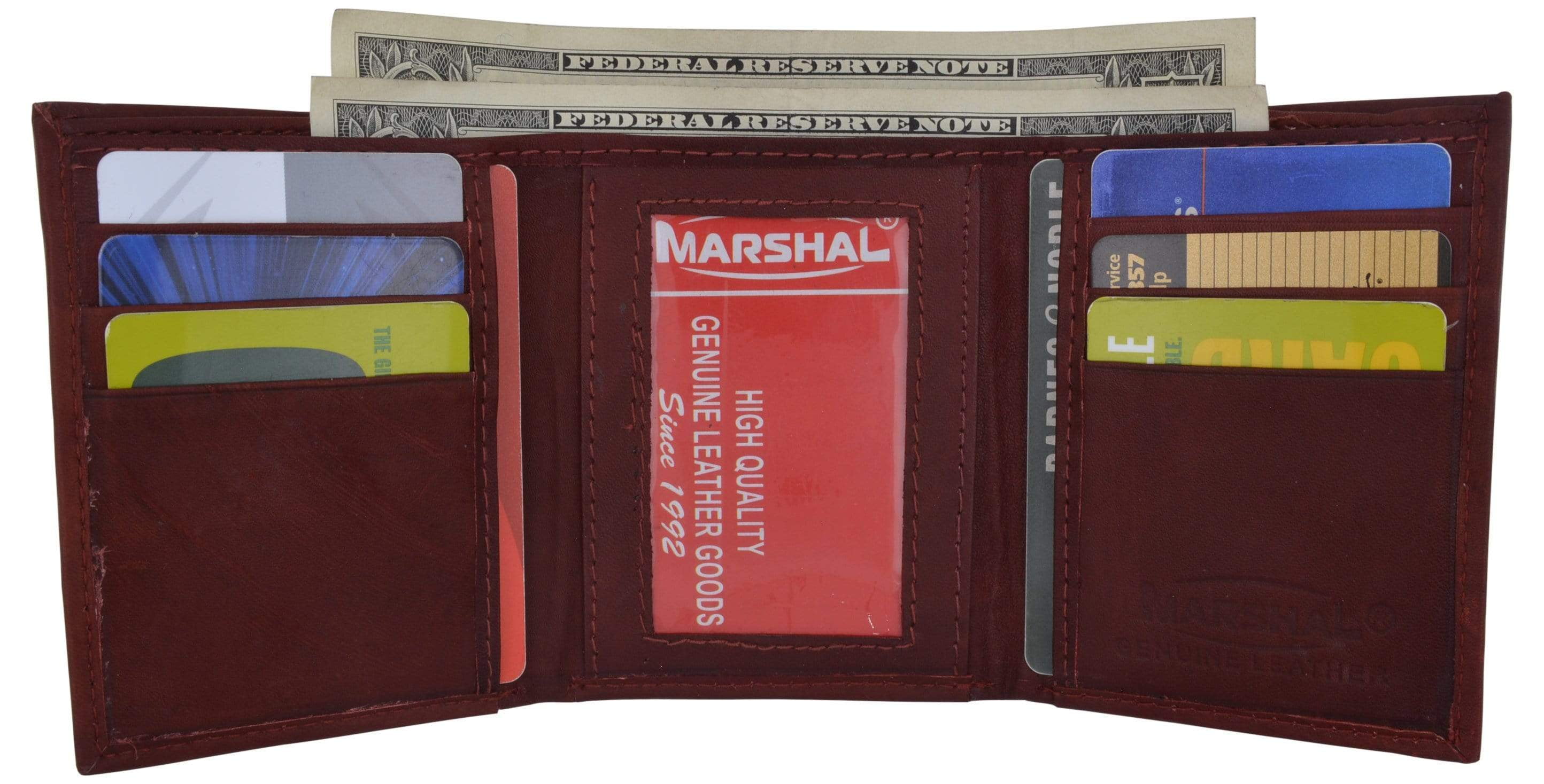Marshal Wallet Leather Mens Trifold Wallet Zipper Money Compartment