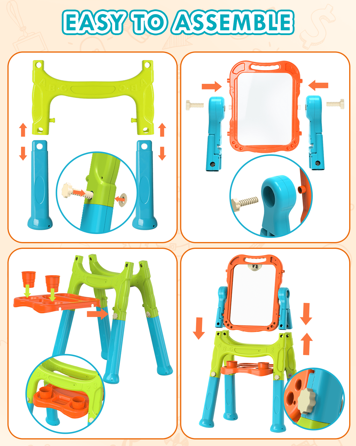 Easel for Kids, 4 in 1 Rotatable Double Sided Adjustable Standing Kids Art Easel Drawing Board White Board Chalkboard with Painting Accessories - Green