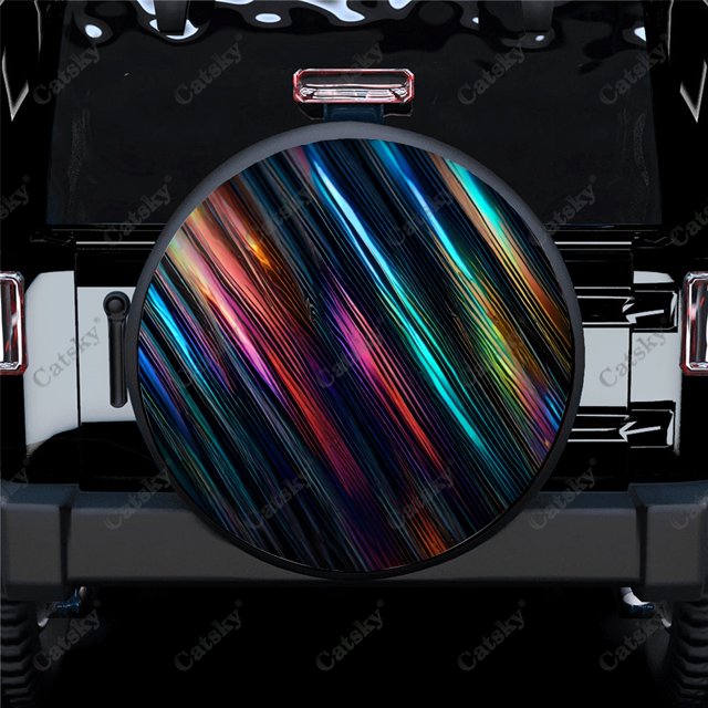 Abstract Lines Colorful Neon Pattern Polyester Universal Spare Wheel Tire Cover Wheel Covers for Trailer RV SUV Truck Camper