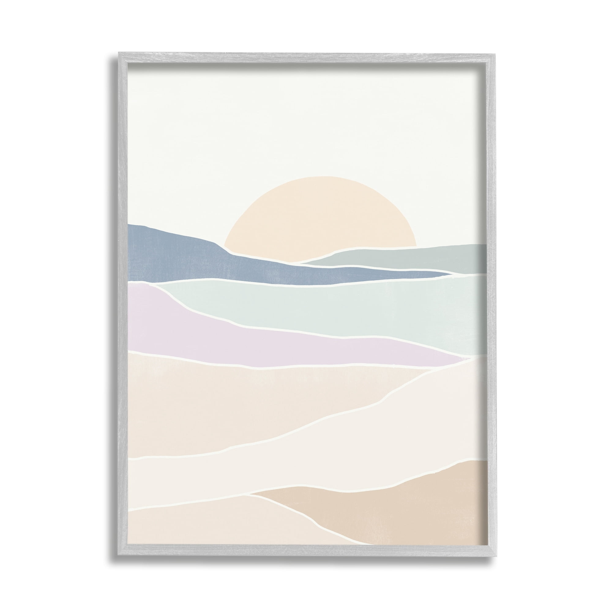 Stupell Industries Geometric Sunrise Shapes Boho Landscape Desert Hills Graphic Art Gray Framed Art Print Wall Art, Design by June Erica Vess