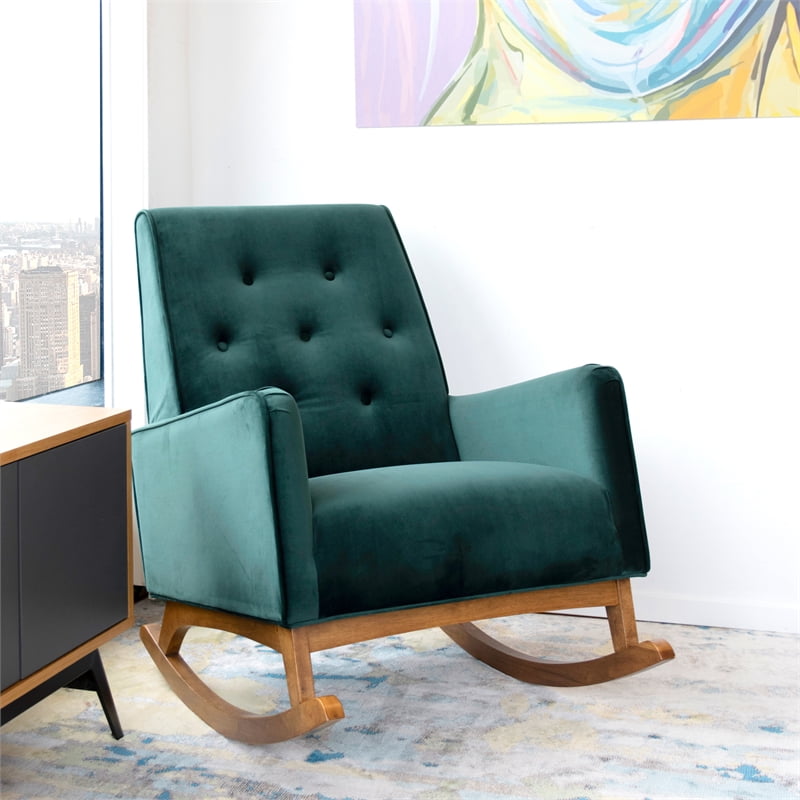 MidCentury Modern Collin Rocking Chair, Green Velvet