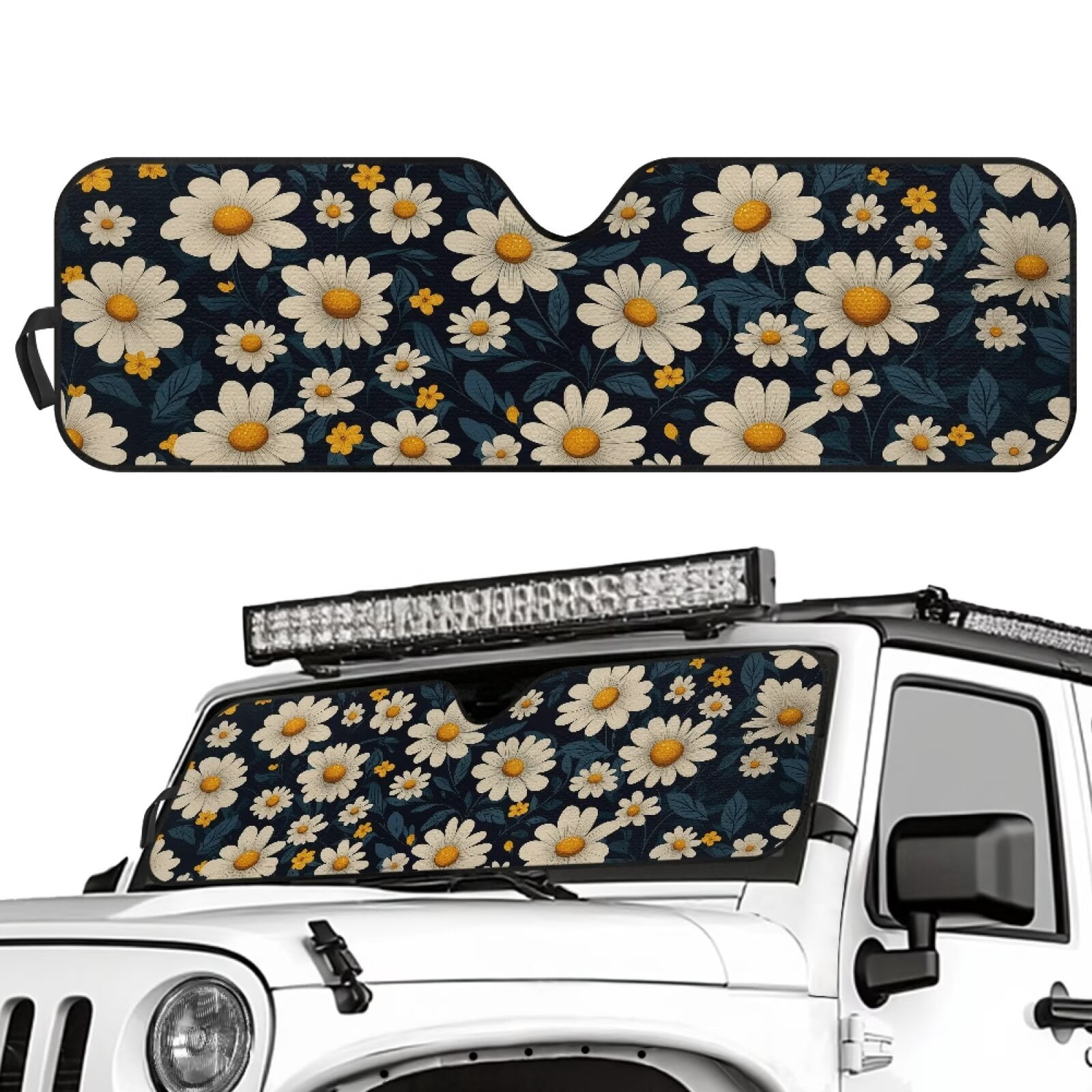 HUIACONG Bee Daisy Sunshade Windshield for Wrangler TJ JK Windshield Sunshade Visor Mat for Jeep Wrangler TJ JK JKU 1996-2018 Sun Shade Screen Accessories
