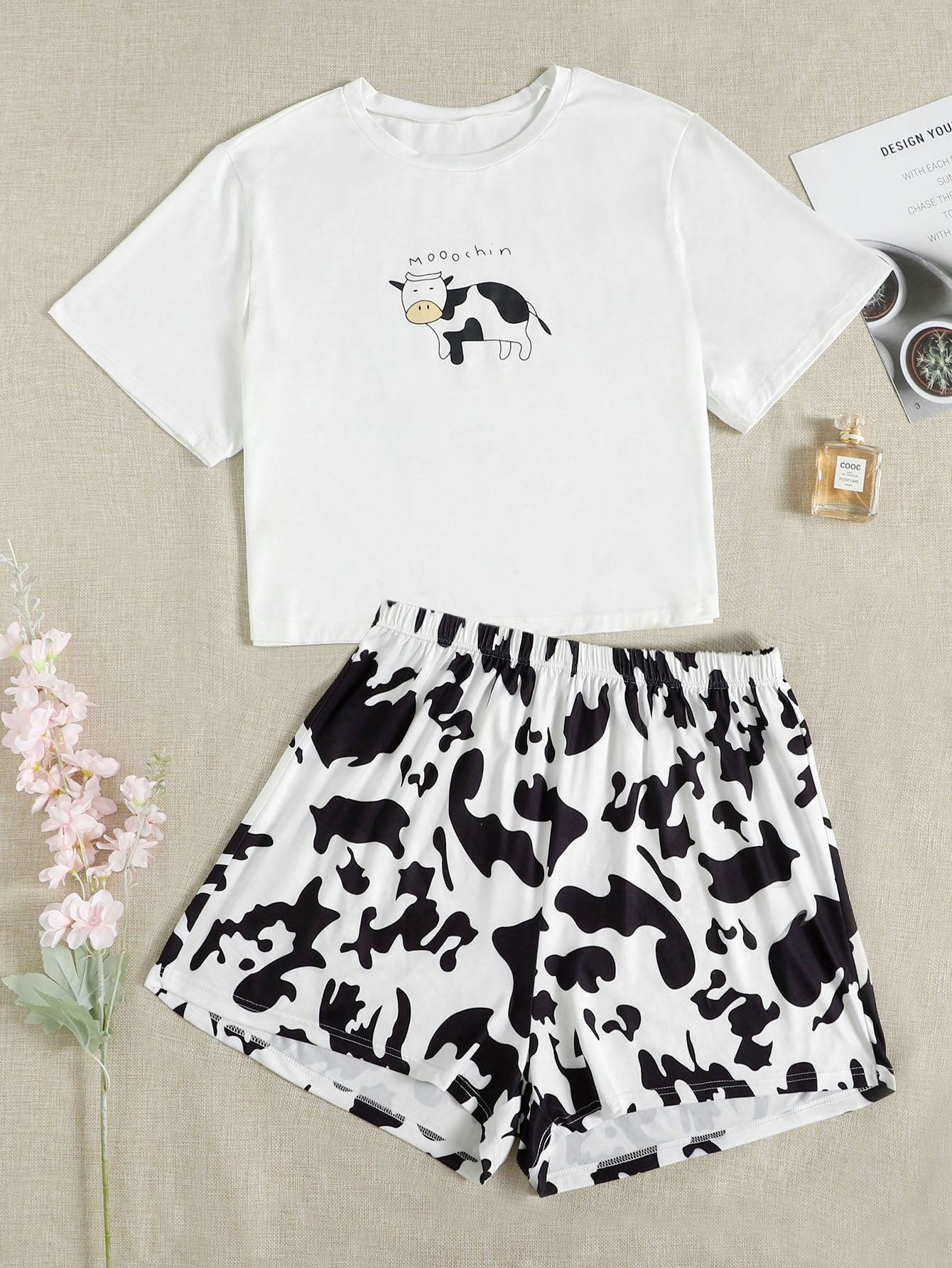 Sleep Lounge Cow Print Pajama Set 
