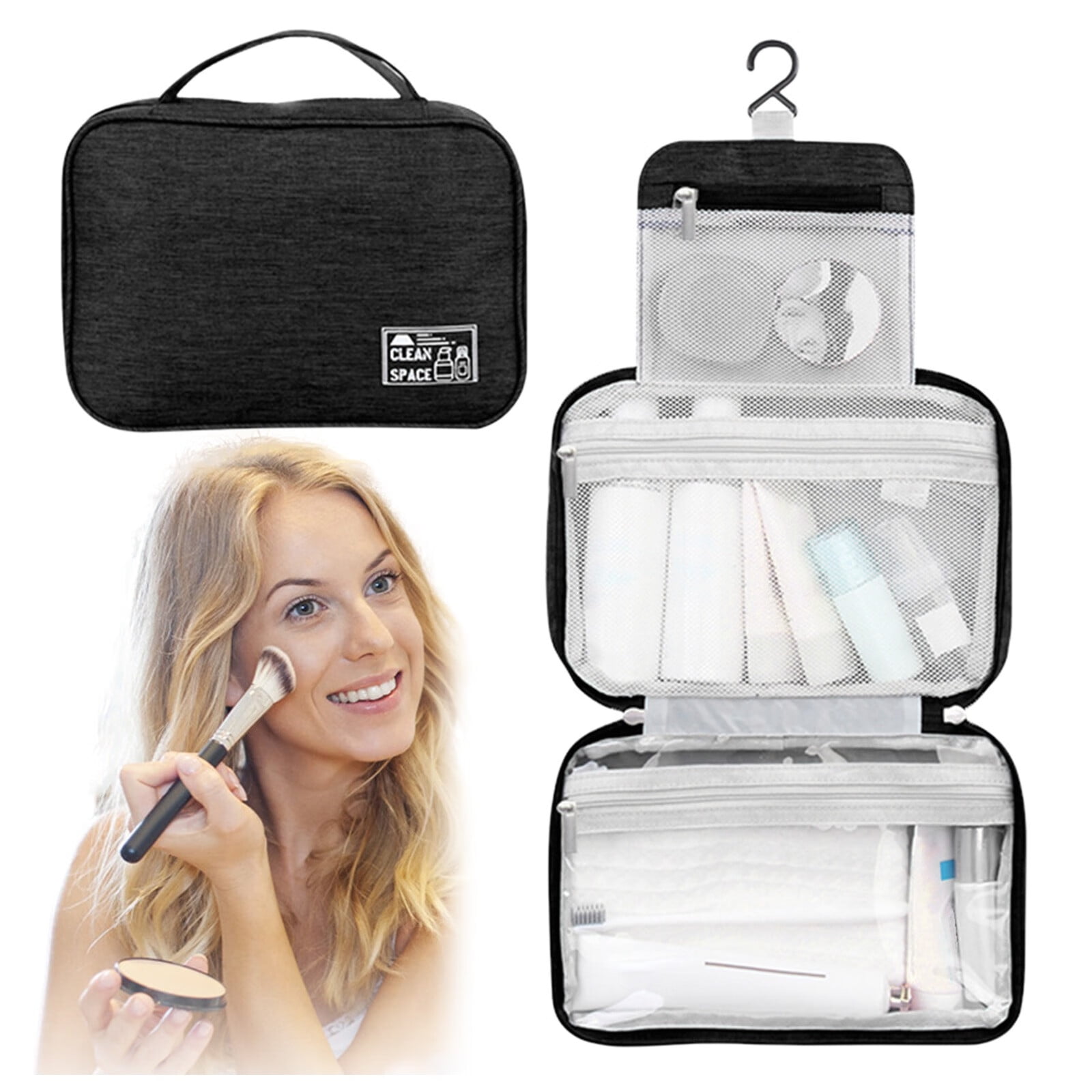 Toiletry Bag Travel Waterproof Makeup Cosmetic Bag Large Hanging Toiletry Bag Storage With 3