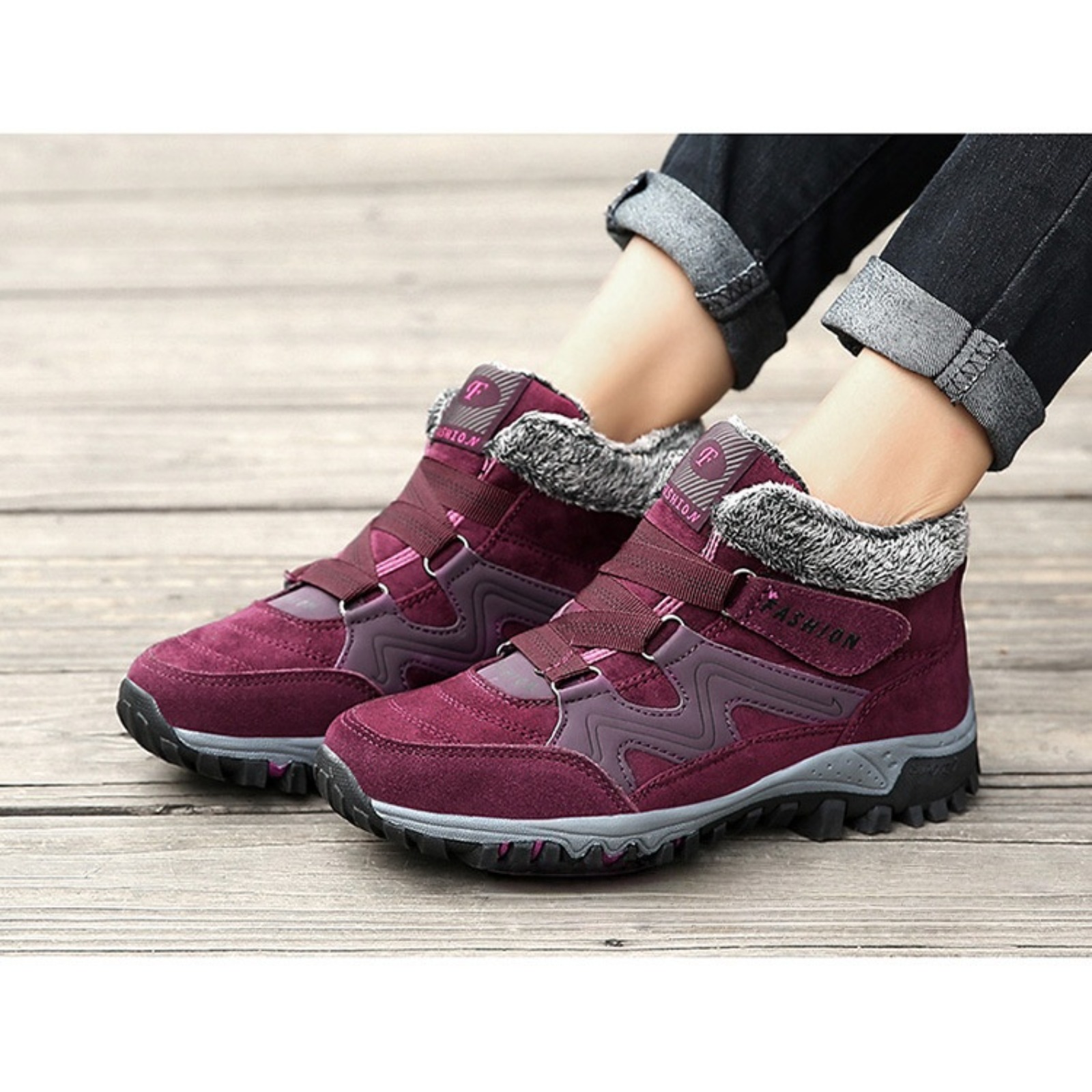 Women’s Winter Snow Boots Outdoor Warm Fleece-Lined Waterproof Ankle Boots, Non-Slip Thick Sole Cold Weather Hiking Boots, Lightweight Insulated Mid-Top Trekking Walking Winter Shoes for Adults