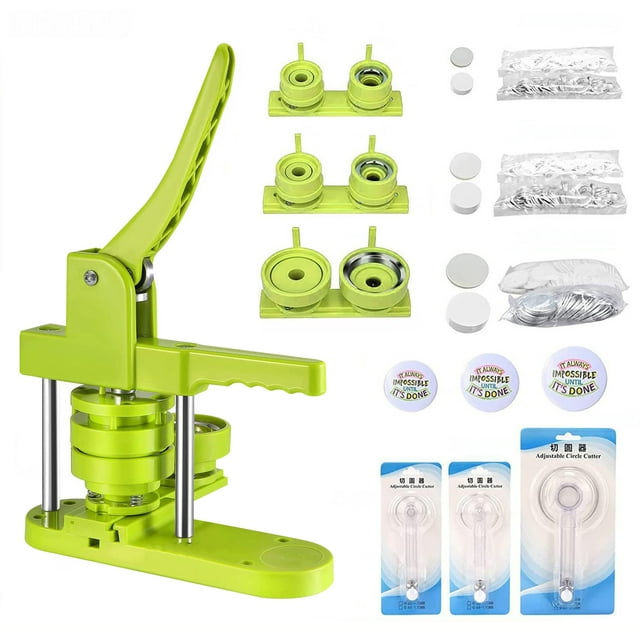 Máquina para hacer botones tipo pin (DIY), troqueladora de insignias de 25 mm/32 mm/58 mm con 300 piezas para botones (verde)