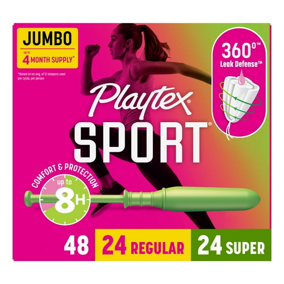 Playtex Sport Tampons, Unscented, Regular/Super (48 Count)
