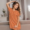 thumbnail image 3 of Balery Orange And White Polka Dot Camisón de manga corta con cuello redondo para mujer, cómodo y elegante., 3 of 6
