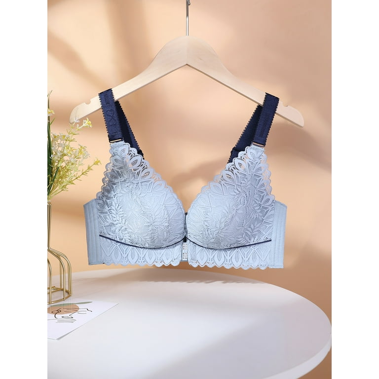 OWSOO Women Front Closure Bra Lace Thin Padded No Underwire Plus Size Bras