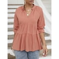 thumbnail image 3 of Blusa, Blusa de media manga para mujer con cuello en V y cuello en V suelta Abody Rosa/Medio, 3 of 7