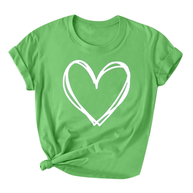 Diufon Hauts de la Saint-Valentin pour Femmes Tunique à Manches Courtes Col Rond Chemise Décontractée Tendance Imprimée Graphique Mignonne