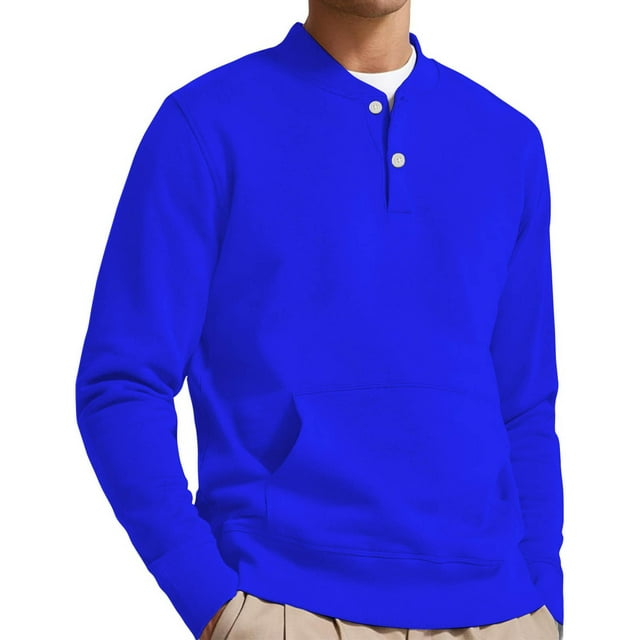 pstuiky camisetas de manga larga para hombre, Sudadera informal de color liso con bolsillos y botones para hombre, manga larga y cuello en V tops de invierno para hombre m