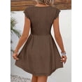 thumbnail image 2 of Coffee Brown Eyelet Lace V-Neck Short Sleeve A-Line Mini Dress, 2 of 6