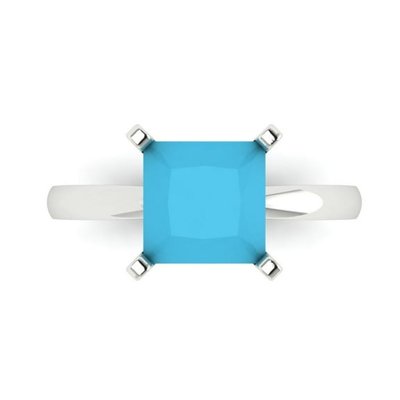 3 ct Princess Cut Simulated Turquoise Solitaire 14K White Gold Womens Engagement Ring