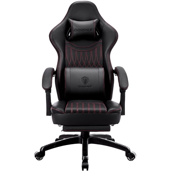 KARXAS Ergonomic Gaming Chair with Massage Lumbar Support and Footrest — PU Leather Reclining Computer Desk Chair with Pocket Spring Cushion for Adults, Big and Tall Game Chair, Black