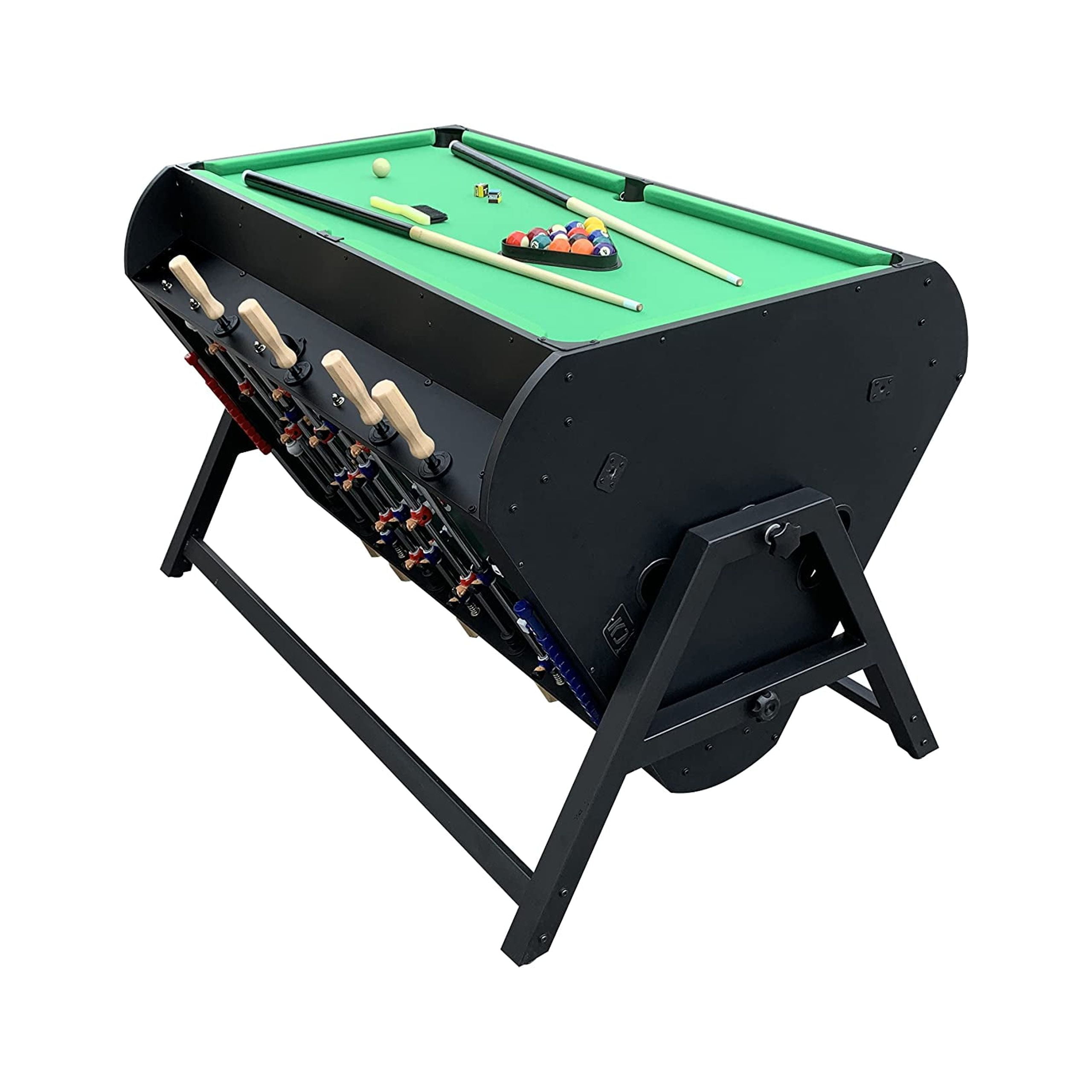 KICK Triplex 55″ Telescopic Rods 3-in-1 Swivel Multi Game Table (Black) - Billiards, Air-Hockey & Foosball