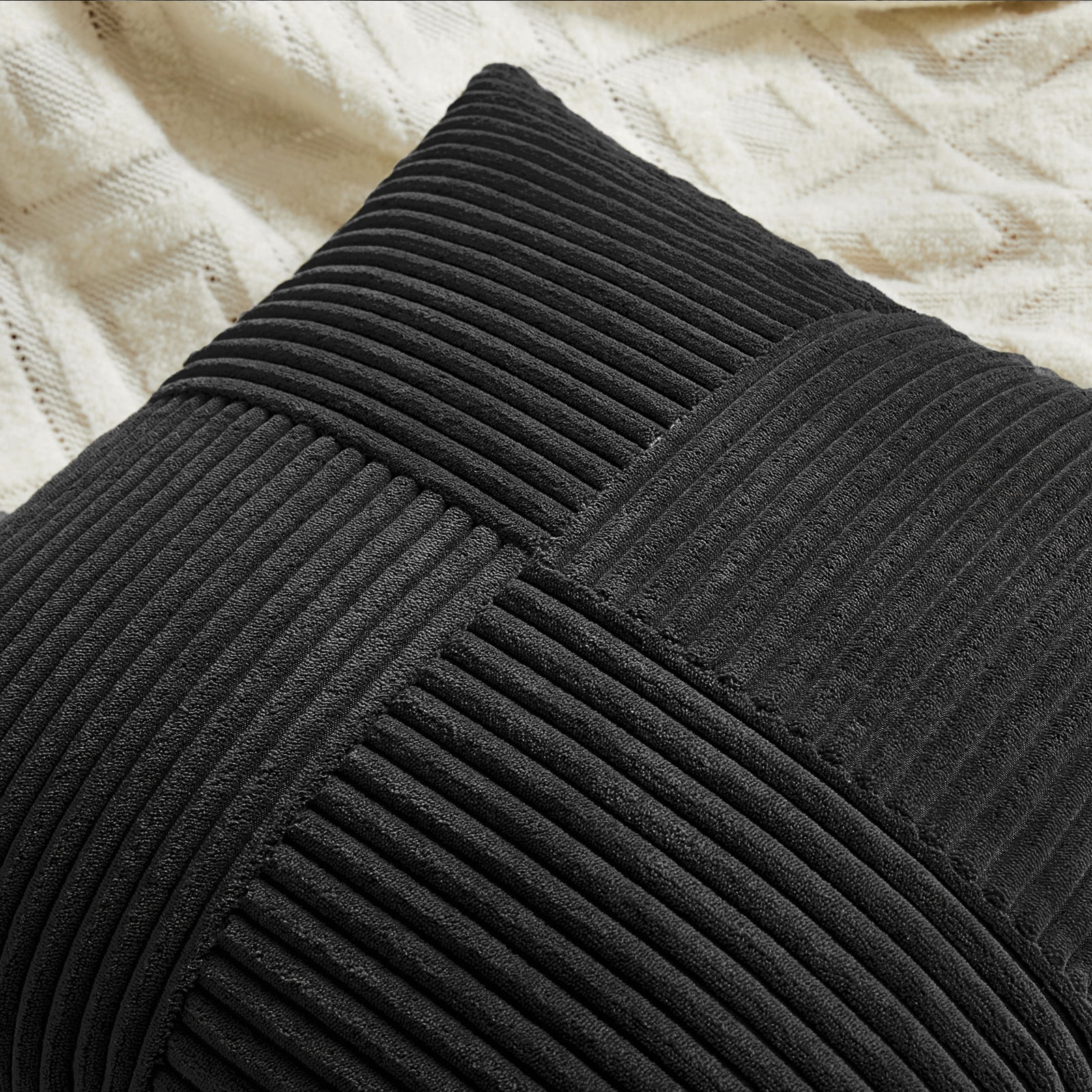 Fancy Homi 2 Packs Black Lumbar Decorative Throw Pillow Covers 14x24 Inch for Couch Bed Sofa, Rustic Farmhouse Boho Home Decor, Soft Striped Corduroy Rectangle Accent Cushion Case 35x60 cm