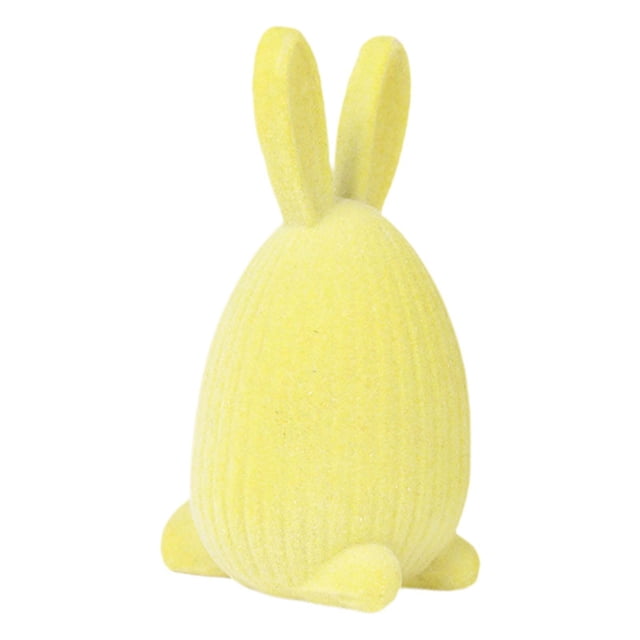 Figura de conejo de Pascua flocado, adorno decorativo para el hogar, adorno de mesa, bonito Amarillo
