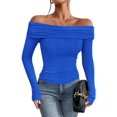 thumbnail image 3 of Women's Off The Shoulder Tops Long Sleeve Slim Fitted Y2K Sexy Going Out Nightout Blouse Shirts, 3 of 6