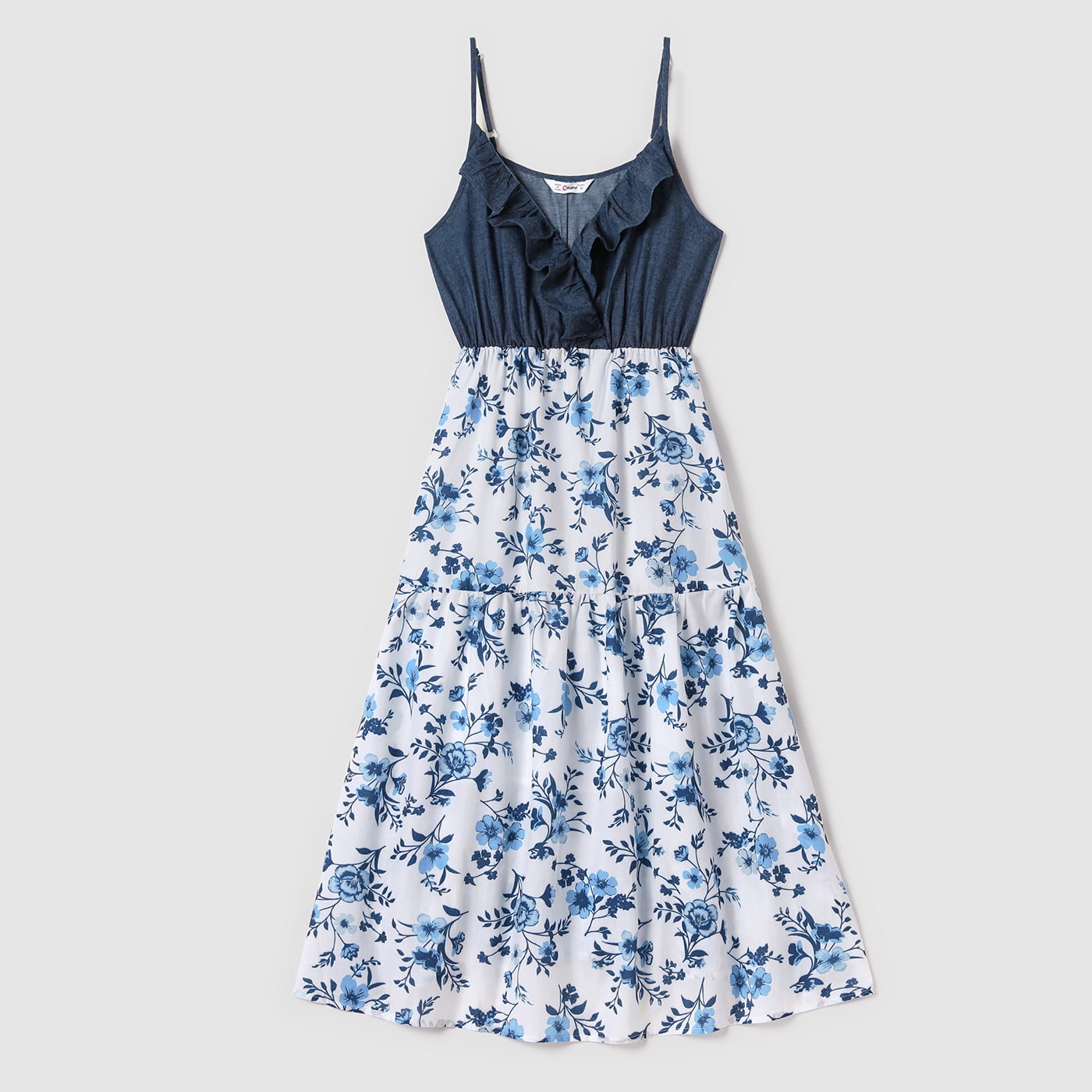 PatPat Mosaic Cotton Family Matching Outfits Mommy and Me Dresses and Denim Tops Polo Shirts Sets, Girl 2-9 T