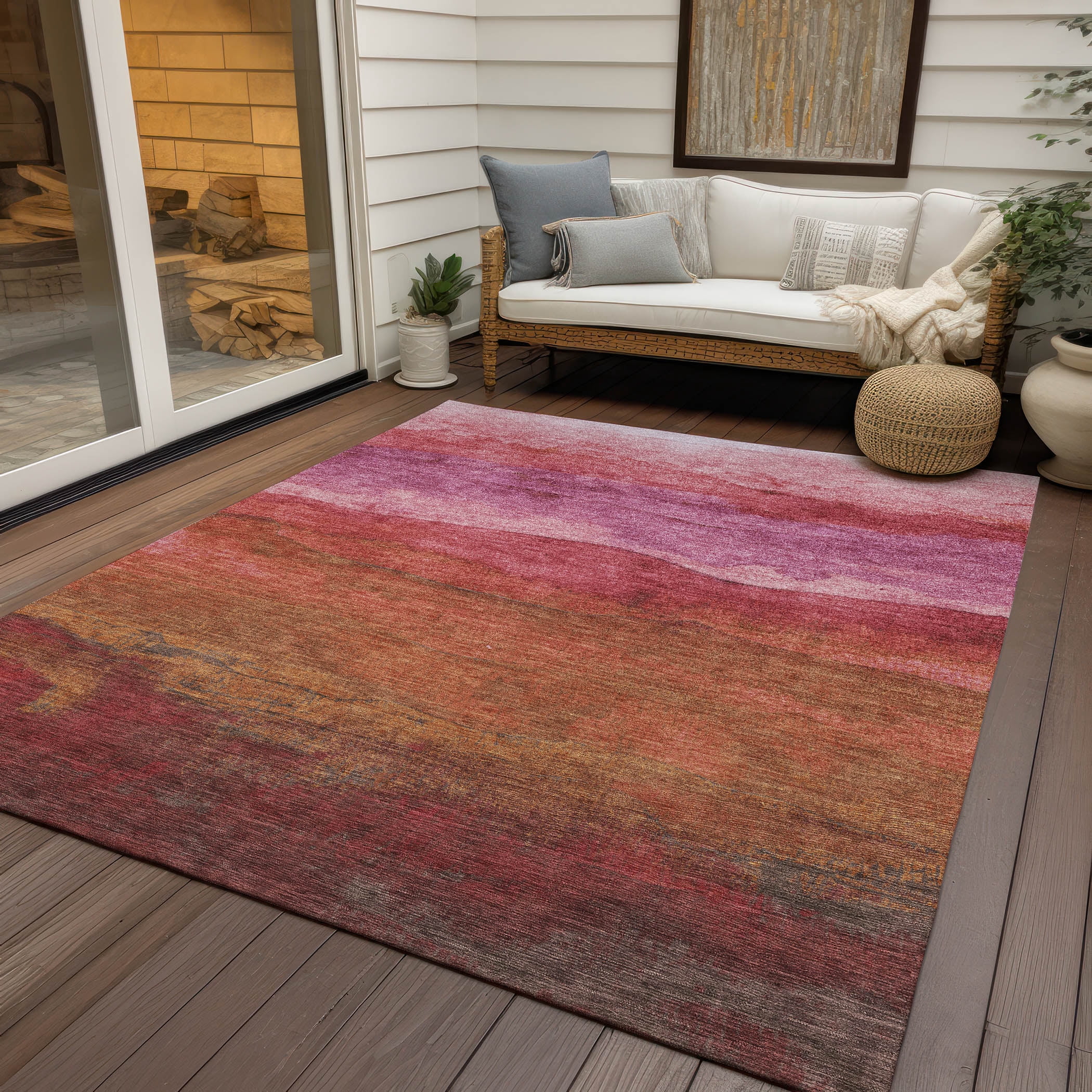 Addison Rugs Chantille Indoor/Outdoor Transitional Stripes Blush Washable Rectangle Rug, 9' x 12'