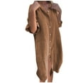 thumbnail image 1 of mtvxesu Robes pour Femmes, Robe Chemise Midi à Col Montant à Manches Courtes à Col en V Unie avec Boutons et Poches pour Femmes Robes Midi, 1 of 5