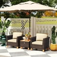 thumbnail image 6 of Costway 3PCS Patio Wicker Rattan Sofa Set Furniture Outdoor Acacia Wood Conversation Brown, 6 of 8