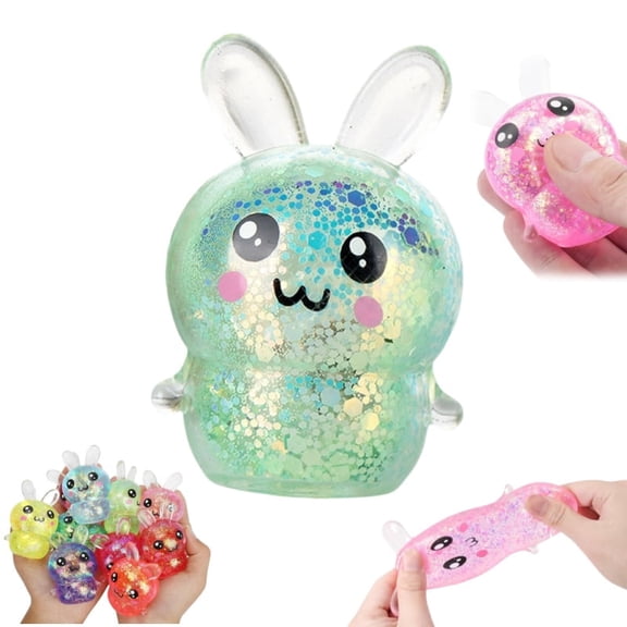 Bunny Sugar Squishy Stress Balls for All Ages, Glitter Sensory Bunny Squishy Ball, Slow Rise Rabbit Sugar Ball Fidget Squeeze Toys for Goodie Bag Easter Basket Stuffers(Green)