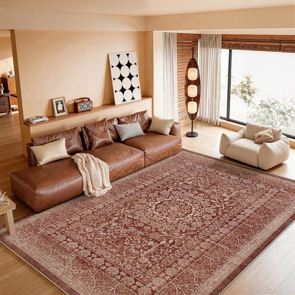 Toyoso 9x12 Master Estate Area Rug, Rustic Distressed Red Persian Rug, Grande Durable Washable Masterpiece Floor Covering for Open Great Room, High-Traffic Fade-Resistant Suite Rug