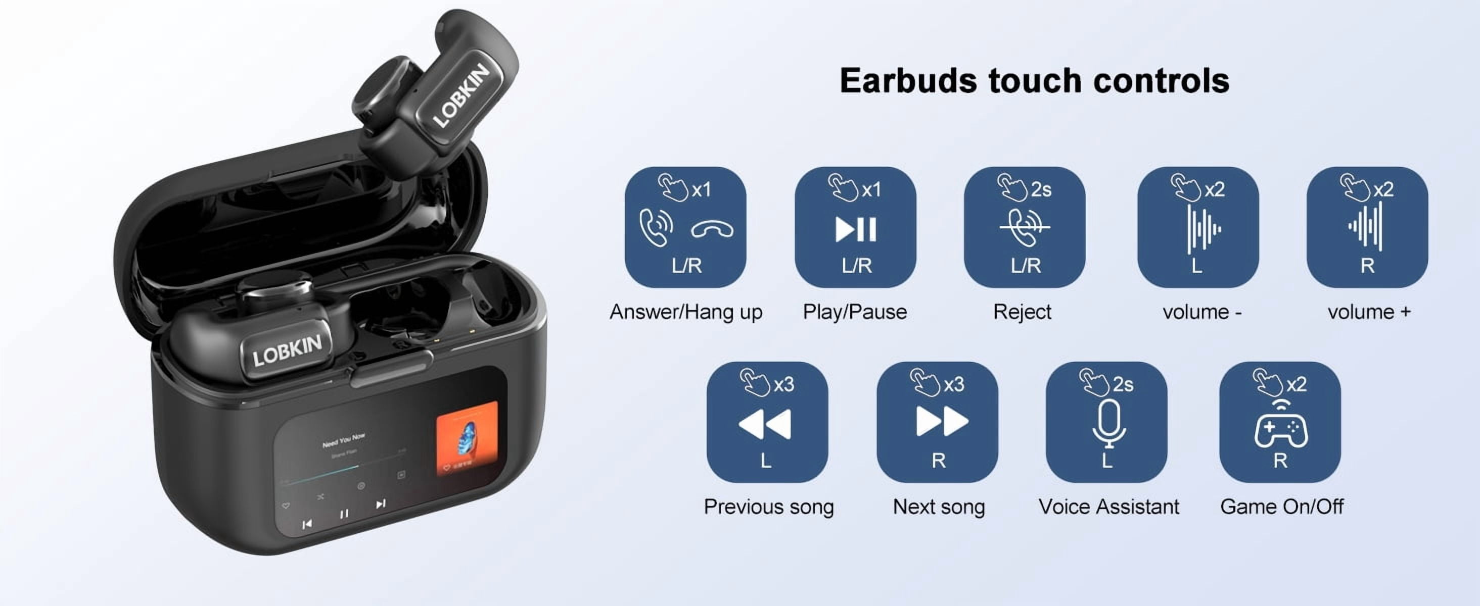 LOBKIN Open Ear Headphones,Clip On Earphones, Wireless Earbud,Open Ear Earbuds with LED Display and 4GB Memory,Bone Conduction Earbuds Built-in HD Microphone,36 Hours Playtime