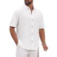 thumbnail image 5 of INSPIRE CHIC Men's Texture Short Sleeve Button Down Solid Casual Knitted Shirt M White, 5 of 6