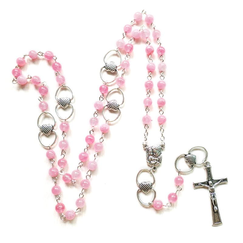 CANKER Rosary Bead Long Necklace Alloy Chain with Cross Catholic Jewelry Prayer Pendant Party Gift for Women