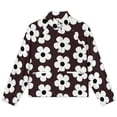 thumbnail image 4 of Jackets for Women Winter Coat Jackets Flannel Stand Collar Jacket(Black And White Floral Design,Size:S-4XL), 4 of 7