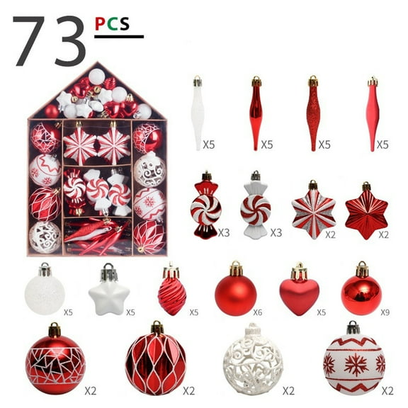 Vikakiooze Christmas Ball Ornaments Christmas Ball Ornaments -73pcs Shatterproof Christmas Ornaments Set ,Multiple Styles Ornaments For Christmas Trees ,Also For Other Party Decoration Christmas Gifts