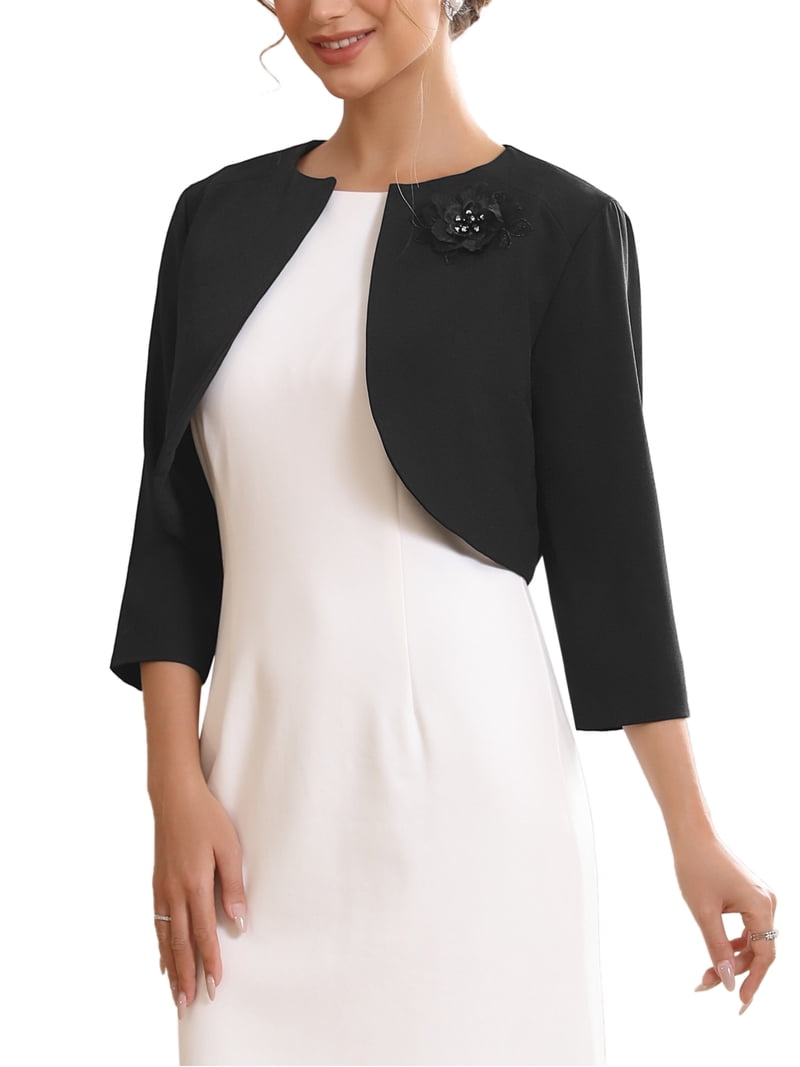INSPIRE CHIC Mother's Day Women's Formal Bolero for Evening Dresses Half  Sleeves Open Front Cocktail Shrugs S Black
