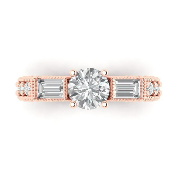 Three-Stone Engagement Ring for Women - 2.33ct Simulated Diamond in 14K Rose Gold Promise Ring