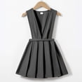 thumbnail image 2 of Girls' School Uniform V-Neck Jumper Dress Pleated Pull-on Scooter Skirt (Grey 2-3Years), 2 of 4