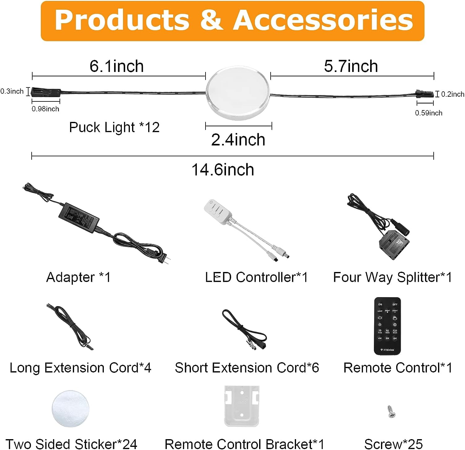 Linkable LED Puck Lights, 12V Dimmable Under Cabinet LED Lighting, Plug in or Hardwired Closet Lights (12 Lights)
