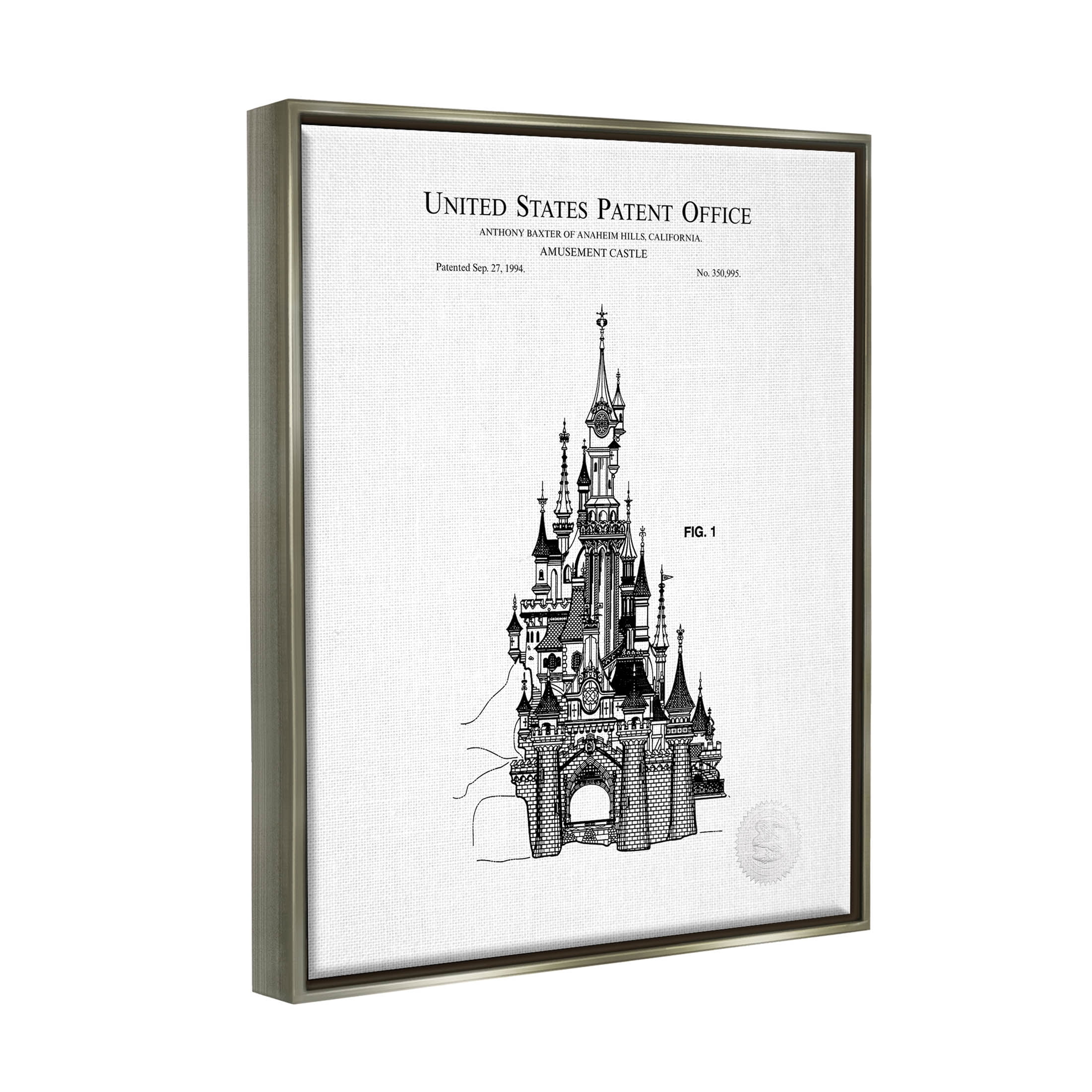 Stupell Industries Intricate Amusement Castle Diagram Graphic Art Luster Gray Floating Framed Canvas Print Wall Art, Design by Karl Hronek