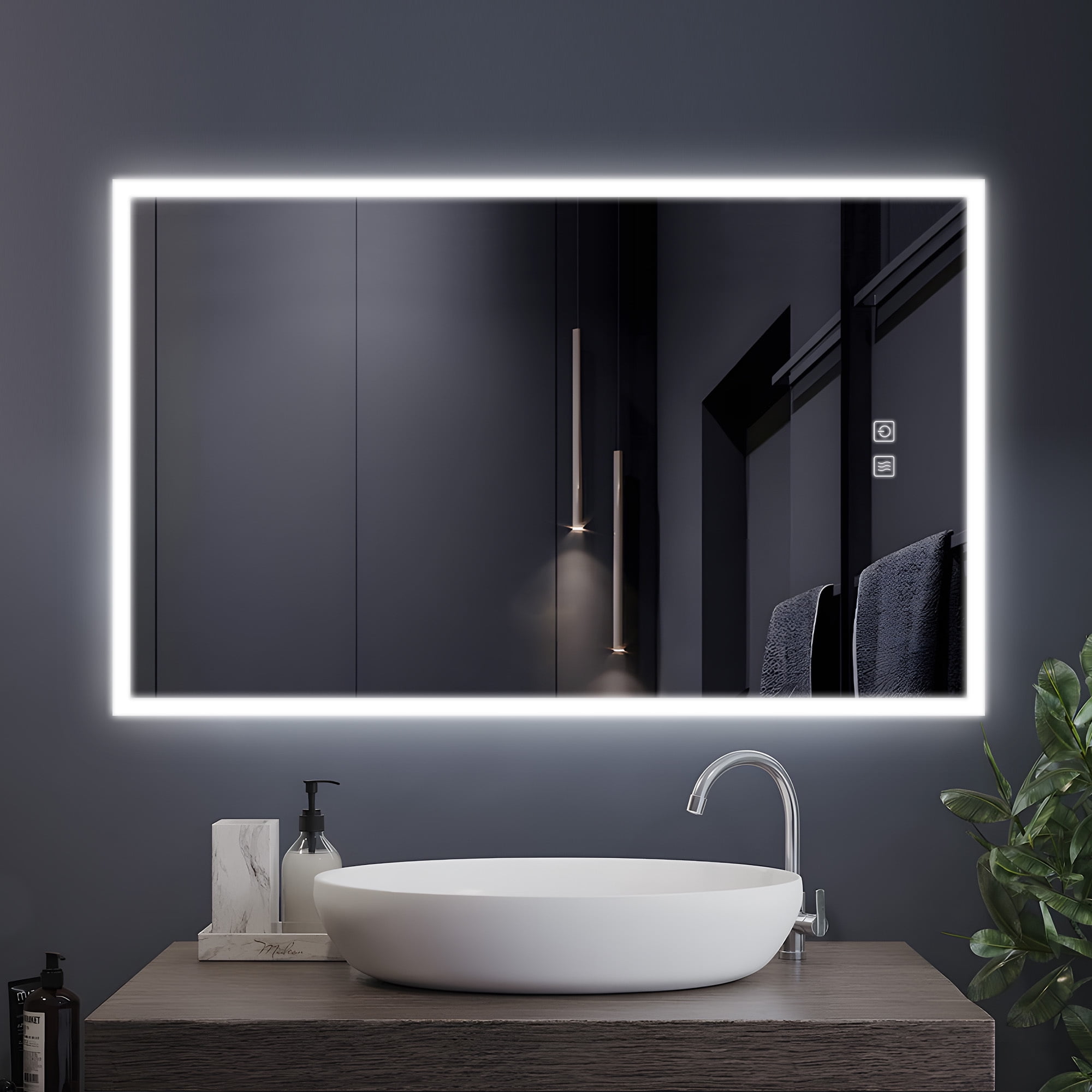 59"x35" Edge LED Lighted Wall Mounted Bathroom Mirror Modern Rectrangle Vanity Mirror with Anti-Fog,Silver