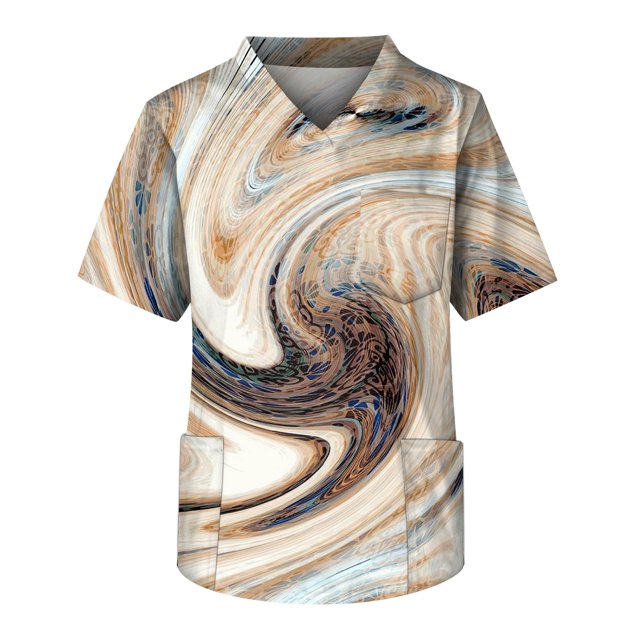 LINMOUA Plus Size Halloween Printed Scrub Working Uniform Tops For Men's Cross V-Neck Short Sleeve Fun T-Shirts Workwear Tee With Pockets