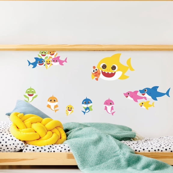 Wall Palz Baby Shark Family Wall Decals - Set of 8 Peel and Stick Vinyl Wall Stickers for Bathroom Nursery Bedroom Decor