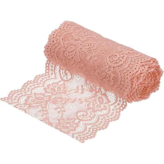 6 Inch Wide 5 Yard Lace Ribbon Floral Pattern Light Pink Lace Trim Ribbon for Sewing Making, and DIY Crafts, Gift Wrapping, Bouquets, Wedding Decor Light Pink