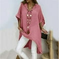 thumbnail image 2 of T-shirt à Manches Courtes Femmes Mode Été Décontracté en Vrac Col en V Manches Courtes Tops Solides Blouse, 2 of 6